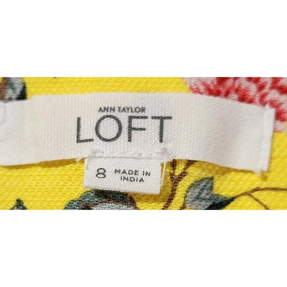 LOFT Riviera Shorts Size 8 Butter Yellow Tweed Floral Bird Print 4” Inseam Boho - Picture 10 of 12